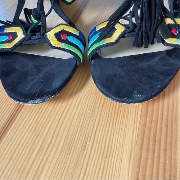Schutz Heeled Sandals Embroidered with Tassels Boho 8.5 - Picture 7 of 9
